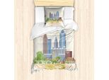 Abakuhaus Georgia Set Copripiumino Per Letti Singoli, Grafica Con Silhouette Della Città, Antiacaro, Adatto A Chi Soffre Di Allergie, Con Federa, 135 Cm X 200 Cm - 80 X 80 Cm, Avorio Multicolore