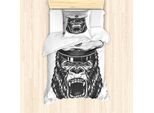 Abakuhaus Set Copripiumino Vintage Con Tatuaggi Nautici Per Letti Singoli, Seaman Gorilla Art, Antiacaro E Anallergico, Con Federa, 135 Cm X 200 Cm - 80 X 80 Cm, Grigio Scuro E Bianco