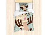 Abakuhaus Set Copripiumino Wild Jagen Per Letti Singoli, Caricatura Di Uccello Renna, Antiacaro, Adatto A Chi Soffre Di Allergie, Con Federa, 135 Cm X 200 Cm - 80 X 80 Cm, Pale Seafoam Brown