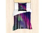 Abakuhaus Set Copripiumino Astratto Per Letto Singolo, Scena Boschiva Cosmica, Antiacaro, Adatto A Chi Soffre Di Allergie, Con Federa, 135 Cm X 200 Cm - 80 X 80 Cm, Multicolore Grigio Antracite