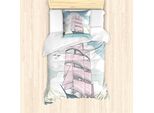 Abakuhaus Set Copripiumino Vintage Nautical Tattoo Per Letti Singoli, Dreamy Windjammer, Antiacaro E Anallergico Con Federa, 135 Cm X 200 Cm - 80 X 80 Cm, Avorio Rosa Pastello