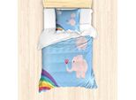 Abakuhaus Set Copripiumino Blu E Rosa Per Letti Singoli, Elefante Arcobaleno, Antiacaro, Adatto A Chi Soffre Di Allergie, Con Federa, 135 Cm X 200 Cm - 80 X 80 Cm, Multicolore