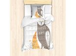 Abakuhaus Set Copripiumino Con Caricatura Per Letti Singoli, Wisdom Owl Crescent, Antiacaro, Adatto A Chi Soffre Di Allergie, Con Federa, 135 Cm X 200 Cm - 80 X 80 Cm, Multicolore