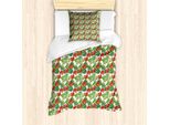 Abakuhaus Set Copripiumino Per Letto Singolo, Endemisch Blumen Botanik, Antiacaro, Adatto A Chi Soffre Di Allergie, Con Federa, 135 Cm X 200 Cm - 80 X 80 Cm, Verde Vermiglio E Verde Lime