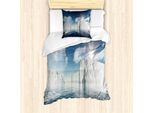 Set Copripiumino Abakuhaus Ice Berg Per Letti Singoli, Fluffy Clouds Sunbeams, Antiacaro, Adatto A Chi Soffre Di Allergie, Con Federa, 135 Cm X 200 Cm - 80 X 80 Cm, Blu Scuro Multicolore
