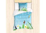 Abakuhaus Set Copripiumino Per Letto Singolo Con Motivo Floreale E Insetti, Prato Soleggiato, Antiacaro, Adatto A Chi Soffre Di Allergie, Con Federa, 135 Cm X 200 Cm - 80 X 80 Cm, Blu Cielo Profondo Multicolore