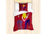 Abakuhaus Set Copripiumino Rock'n'Roll Per Letti Singoli, Chitarrista E Cantante, Antiacaro, Adatto A Chi Soffre Di Allergie, Con Federa, 135 Cm X 200 Cm - 80 X 80 Cm, Rubino E Multicolore