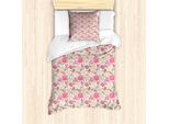 Abakuhaus Set Copripiumino Per Letto Singolo, Simplistic Romantic Flowers, Antiacaro E Anallergico, Con Federa, 135 Cm X 200 Cm - 80 X 80 Cm, Rosa-Verde Lime
