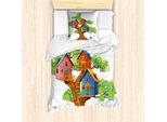 Set Copripiumino Abakuhaus Per Letti Singoli, Cartoon Cottages, Antiacaro, Adatto A Chi Soffre Di Allergie, Con Federa, 135 Cm X 200 Cm - 80 X 80 Cm, Multicolore