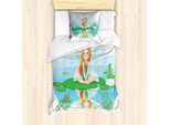 Abakuhaus Set Copripiumino Per Letto Singolo Con Motivo Rane, Fata Su Foglia Di Ninfea, Antiacaro, Adatto A Chi Soffre Di Allergie, Con Federa, 135 Cm X 200 Cm - 80 X 80 Cm, Multicolore