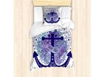 Abakuhaus Set Copripiumino Vintage Nautical Tattoo Per Letti Singoli, Acquerello Anchor, Antiacaro, Adatto A Chi Soffre Di Allergie, Con Federa, 135 Cm X 200 Cm - 80 X 80 Cm, Indigo Pale Seafoam
