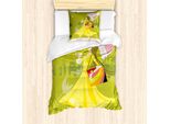 Abakuhaus Set Copripiumino Per Letto Singolo Con Motivo Ombrelli, Donna, Antiacaro, Adatto A Chi Soffre Di Allergie, Con Federa, 135 Cm X 200 Cm - 80 X 80 Cm, Giallo Verde Multicolore