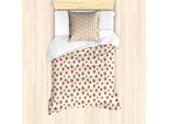 Abakuhaus Set Copripiumino Per Letto Singolo, Motivo Frutta Estiva, Antiacaro, Adatto A Chi Soffre Di Allergie, Con Federa, 135 Cm X 200 Cm - 80 X 80 Cm, Crema Scuro Corallo