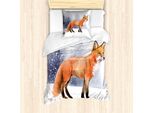 Abakuhaus Set Copripiumino Per Letto Singolo, Vista Laterale Dipinto Neve Animale, Antiacaro Adatto A Chi Soffre Di Allergie Con Federa, 135 Cm X 200 Cm - 80 X 80 Cm, Indaco Arancione Bruciato