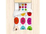 Abakuhaus Gerber Daisy Set Copripiumino Per Letti Singoli, Vivid Petals Su Strisce, Antiacaro, Adatto A Chi Soffre Di Allergie, Con Federa, 135 Cm X 200 Cm - 80 X 80 Cm, Multicolore