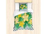 Abakuhaus Set Copripiumino Per Letto Singolo, Motivi Floreali Esotici, Antiacaro, Adatto A Chi Soffre Di Allergie, Con Federa, 135 Cm X 200 Cm - 80 X 80 Cm, Azzurro, Giallo, Verde