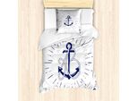 Abakuhaus Set Copripiumino Vintage Con Tatuaggi Nautici Per Letti Singoli, Disegno Monocromatico, Antiacaro E Anallergico Con Federa, 135 Cm X 200 Cm - 80 X 80 Cm, Indaco E Bianco