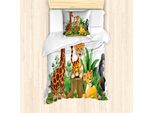 Abakuhaus Set Copripiumino Per Letti Singoli, Foresta Colorata Con Animali Selvatici, Antiacaro, Adatto A Chi Soffre Di Allergie, Con Federa, 135 Cm X 200 Cm - 80 X 80 Cm, Multicolore