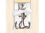 Abakuhaus Set Copripiumino Vintage Nautical Tattoo Per Letti Singoli, Cruise Sign Sketch, Antiacaro E Anallergico Con Federa, 135 Cm X 200 Cm - 80 X 80 Cm, Cioccolato E Bianco