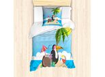 Abakuhaus Set Copripiumino Grafico Per Letti Singoli, Divertente Caricatura Tropicale, Antiacaro, Adatto A Chi Soffre Di Allergie, Con Federa, 135 Cm X 200 Cm - 80 X 80 Cm, Multicolore