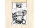 Abakuhaus Set Copripiumino Vintage Nautical Tattoo Per Letti Singoli, Motivo Polipo, Antiacaro, Adatto A Chi Soffre Di Allergie, Con Federa, 135 Cm X 200 Cm - 80 X 80 Cm, Grigio Antracite Bianco