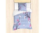 Abakuhaus Set Copripiumino Blu E Rosa Per Letti Singoli, Ramo Di Fiori Di Melo, Antiacaro, Adatto A Chi Soffre Di Allergie, Con Federa, 135 Cm X 200 Cm - 80 X 80 Cm, Ceil Blu Rosa