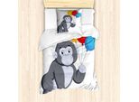 Abakuhaus Set Copripiumino Gorilla Per Letti Singoli, Palloncini Colorati, Antiacaro, Adatto A Chi Soffre Di Allergie, Con Federa, 135 Cm X 200 Cm - 80 X 80 Cm, Multicolore