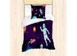 Abakuhaus Universo Set Copripiumino Per Letti Singoli, Astronauta Nello Spazio Sistema, Antiacaro Adatto A Chi Soffre Di Allergie Con Federa, 135 Cm X 200 Cm - 80 X 80 Cm, Viola Scuro Multicolore