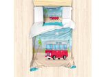 Abakuhaus Set Copripiumino Con Motivo Grafico Per Letti Singoli, Happy Camper Van Bay, Antiacaro, Adatto A Chi Soffre Di Allergie, Con Federa, 135 Cm X 200 Cm - 80 X 80 Cm, Multicolore