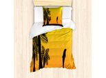 Set Copripiumino Estivo Abakuhaus Per Letti Singoli, Ombre Sunset Palms Dolphin, Antiacaro, Adatto A Chi Soffre Di Allergie, Con Federa, 135 Cm X 200 Cm - 80 X 80 Cm, Giallo Arancione