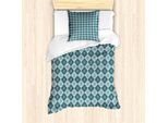 Abakuhaus Set Copripiumino Marocchino Per Letti Singoli, Decorazioni Floreali Folcloristiche, Antiacaro, Adatto A Chi Soffre Di Allergie, Con Federa, 135 Cm X 200 Cm - 80 X 80 Cm, Verde Acqua Scuro Senape