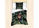 Abakuhaus Set Copripiumino Vintage Rosa Per Letti Singoli, Rose, Fiori E Foglie Secche, Antiacaro, Adatto A Chi Soffre Di Allergie, Con Federa, 135 Cm X 200 Cm - 80 X 80 Cm, Rosa Baby E Verde Chiaro