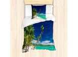 Abakuhaus Set Copripiumino Fiji Per Letti Singoli, Spiaggia Esotica E Alberi Di Cocco, Antiacaro, Adatto A Chi Soffre Di Allergie, Con Federa, 135 Cm X 200 Cm - 80 X 80 Cm, Blu Notte Turchese