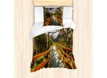 Abakuhaus Set Copripiumino Per Letto Singolo, Boardwalk Wald Wandern, Antiacaro, Adatto A Chi Soffre Di Allergie, Con Federa, 135 Cm X 200 Cm - 80 X 80 Cm, Arancione Verde Marrone