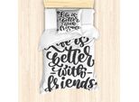 Abakuhaus Set Copripiumino Best Friend Per Letti Singoli, Amicizia, Amore, Antiacaro, Adatto A Chi Soffre Di Allergie, Con Federa, 135 Cm X 200 Cm - 80 X 80 Cm, Grigio Chiaro E Bianco