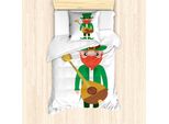 Abakuhaus Set Copripiumino Per Letto Singolo, Cartone Animato Con Mandolino, Antiacaro, Adatto A Chi Soffre Di Allergie, Con Federa, 135 Cm X 200 Cm - 80 X 80 Cm, Verde Giada Multicolore