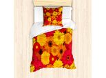 Abakuhaus Set Copripiumino Gerber Daisy Per Letti Singoli, Tonalità Calde Con Motivi Floreali, Antiacaro E Anallergico, Con Federa, 135 Cm X 200 Cm - 80 X 80 Cm, Multicolore