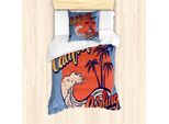Abakuhaus Set Copripiumino Con Motivo Grafico, Grunge California Surf Con Onde E Palme, 135 X 200 Cm + 80 X 80 Cm, Ceil Blue Burnt Sienna
