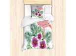 Abakuhaus Set Copripiumino Per Letto Singolo, Flamingo Tropical Bouquet, Antiacaro, Adatto A Chi Soffre Di Allergie, Con Federa, 135 Cm X 200 Cm - 80 X 80 Cm, Bianco Multicolore