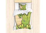 Abakuhaus Set Copripiumino Per Letto Singolo, Motivo Alligatore Beefy, Antiacaro, Adatto A Chi Soffre Di Allergie, Con Federa, 135 Cm X 200 Cm - 80 X 80 Cm, Verde Mela Bianco