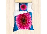 Abakuhaus Set Copripiumino Rosa Scuro Per Letti Singoli, Fiori Di Gerbera, Antiacaro, Adatto A Chi Soffre Di Allergie, Con Federa, 135 Cm X 200 Cm - 80 X 80 Cm, Blu Azzurro-Rosa