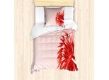 Abakuhaus Set Copripiumino In Colore Naturale Per Letti Singoli, Palm And Pure Sky, Antiacaro E Anallergico Con Federa, 135 Cm X 200 Cm - 80 X 80 Cm, Blush E Dark Coral