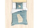 Abakuhaus Georgia Set Copripiumino Per Letti Singoli, Motivo Cartina Tipografica, Antiacaro, Adatto A Chi Soffre Di Allergie, Con Federa, 135 Cm X 200 Cm - 80 X 80 Cm, Grigio, Giallo, Azzurro