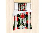 Abakuhaus Set Copripiumino Per Letti Singoli, Profumi Esotici Hibiscus, Antiacaro, Adatto A Chi Soffre Di Allergie, Con Federa, 135 Cm X 200 Cm - 80 X 80 Cm, Indaco Vermiglio Verde