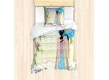 Abakuhaus Set Copripiumino Per Letto Singolo Con Motivo Ombrelloni, Tradizione Cinese, Antiacaro, Adatto A Chi Soffre Di Allergie, Con Federa, 135 Cm X 200 Cm - 80 X 80 Cm, Blu Cielo Profondo Multicolore