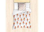 Abakuhaus Set Copripiumino Per Letto Singolo, Animale Con Scooter E Alberelli, Antiacaro, Adatto A Chi Soffre Di Allergie, Con Federa, 135 Cm X 200 Cm - 80 X 80 Cm, Arancione Bruciato Indaco