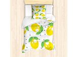 Abakuhaus Set Copripiumino Per Letti Singoli, Cheery Agrumi Arte, Antiacaro Adatto A Chi Soffre Di Allergie Con Federa, 135 Cm X 200 Cm - 80 X 80 Cm, Verde Lime Senape