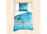 Abakuhaus Set Copripiumino Fiji Per Letti Singoli, Lunghi Alberi Di Cocco Acqua Tranquilla, Antiacaro Adatto A Chi Soffre Di Allergie Con Federa, 135 Cm X 200 Cm - 80 X 80 Cm, Blu Mare