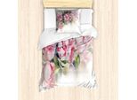 Abakuhaus Set Copripiumino Con Motivo Peonia, Illustrazione Floreale Romantica Disegnata A Mano Ad Acquerello, 135 X 200 Cm + 80 X 80 Cm, Rosa Confetto E Tortora