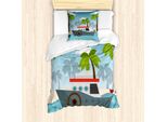 Abakuhaus Set Copripiumino Grafico Per Letti Singoli, Cartoon Boat Palms, Antiacaro, Adatto A Chi Soffre Di Allergie, Con Federa, 135 Cm X 200 Cm - 80 X 80 Cm, Multicolore